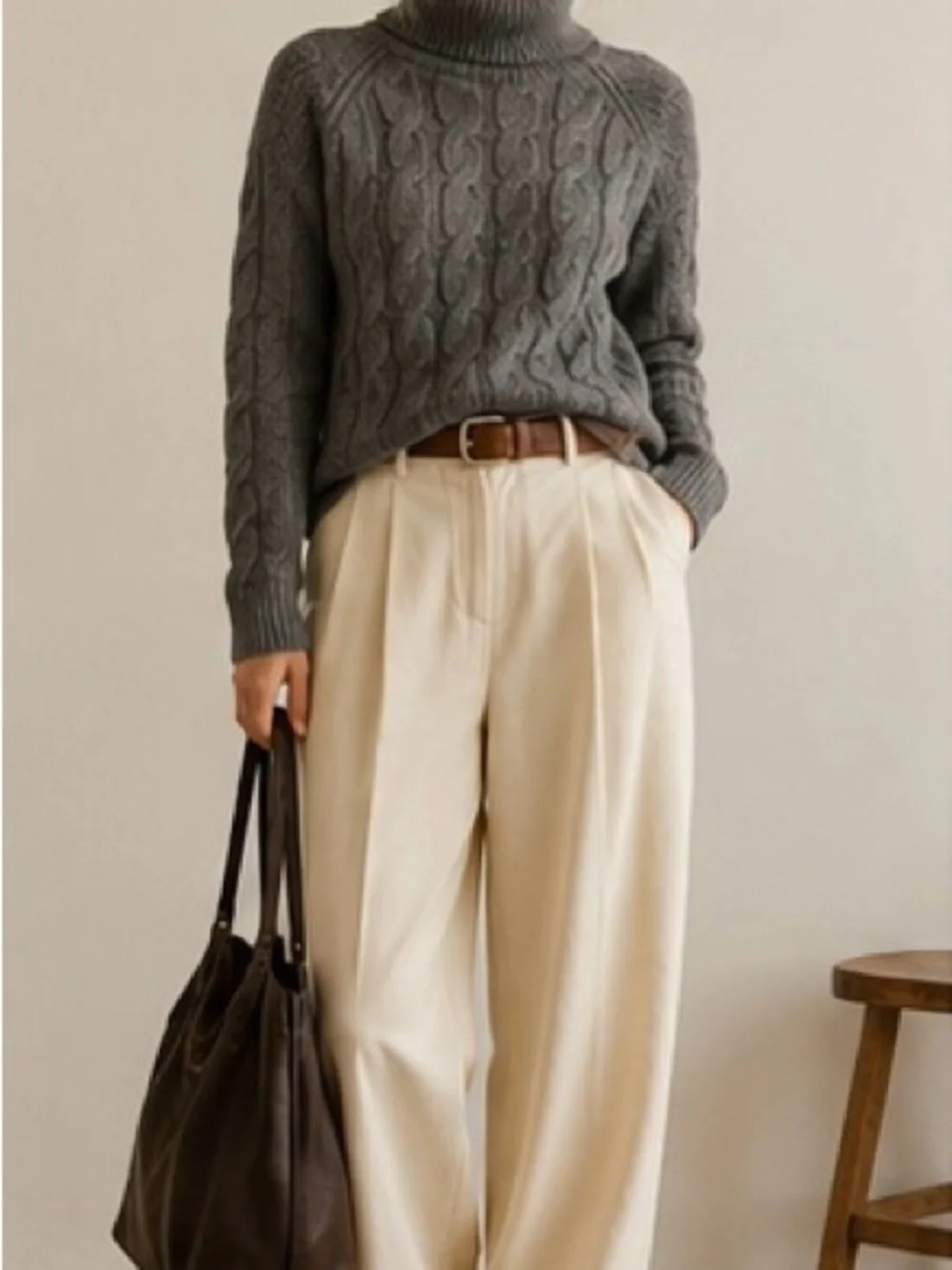 Gap Cable Knit Turtleneck Sweater Gray Wool Alpaca Fisherman Cozy Preppy S